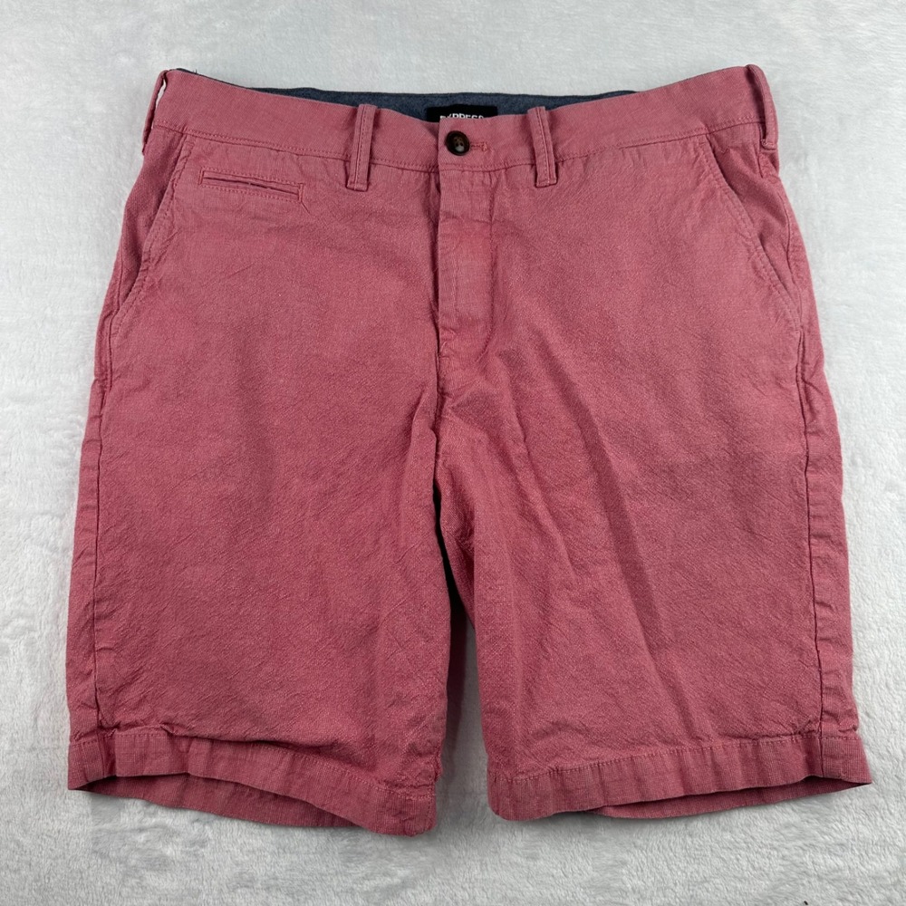 Express Classic At The Knee Shorts Mens 34 Red Pink Stretch Cotton 10 Inseam